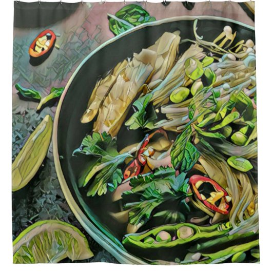 ラーメンのアートワーク シャワーカーテン (正面)