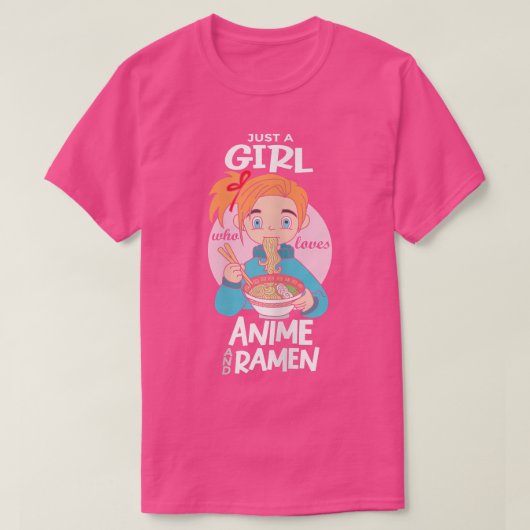 ラーメンやアニメが大好きな女の子 Tシャツ (デザイン正面)