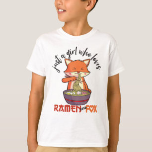 ラーメンやキツネが大好きな女の子 Tシャツ