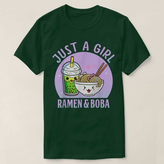 ラーメンやボバが大好きな女の子ジャパネかわいい Tシャツ (デザイン正面)