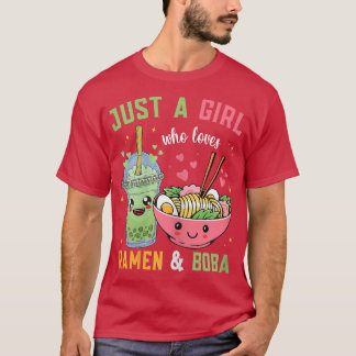 ラーメンやボバが大好きな女の子ジャパネかわいい Tシャツ
