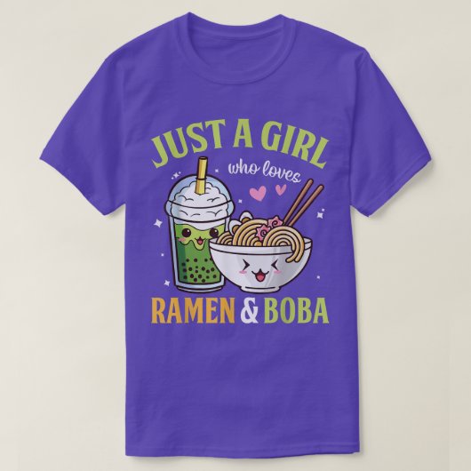 ラーメンやボバのアニメが大好きな女のかわいい Tシャツ (デザイン正面)
