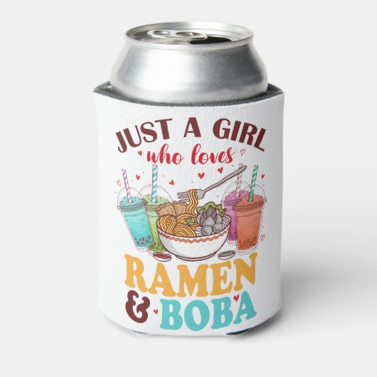 ラーメンやボバアニメが大好きな女の子かわいい 缶クーラー (缶裏面)