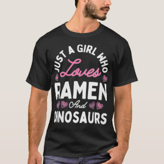 ラーメンや恐竜Gを愛する女の子だけの女性 Tシャツ
