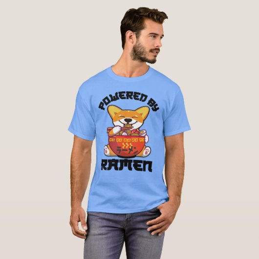 ラーメンを使ったコーギ |かわいいコ食べ物ルギのラーメン Tシャツ (正面フル)
