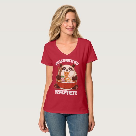 ラーメンを使ったパンダ |ファットパンダ食べ物ラーメン Tシャツ (正面フル)