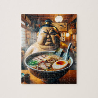 ラーメンを前に真剣な眼差しの力士 ジグソーパズル