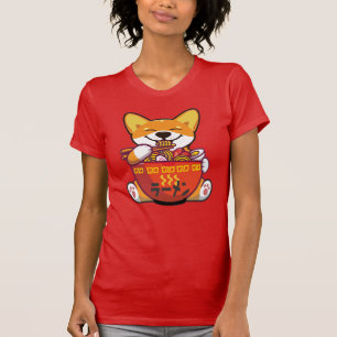 ラーメンを動力とするコルギ  かわいいズコルギ食べズラーメン Tシャツ