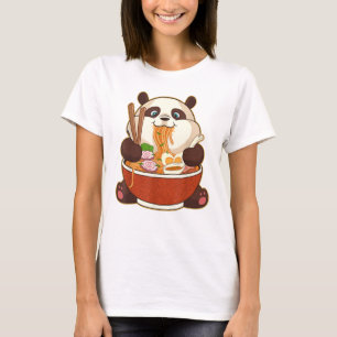 ラーメンを動力とするパンダ  ファットパンダ食べズラーメン Tシャツ