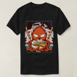 ラーメンを持ったタコのシェフが面白い Tシャツ