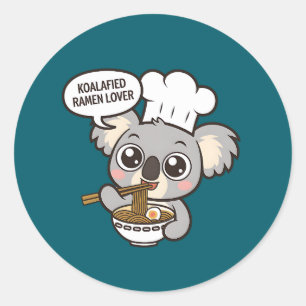 ラーメンを楽しんでかわいいコアラ ラウンドシール