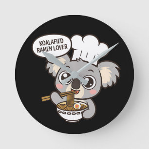 ラーメンを楽しんでかわいいコアラ ラウンド壁時計