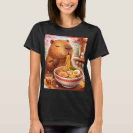 ラーメンを食べるかわいいカピバラ Tシャツ