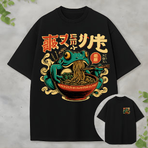 ラーメンを食べるカエルのTシャツ ビンテージなアジアンフードアート Tシャツ