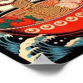 ラーメンを食べるサンタクロース 日本のクリスマス ポスター (角)