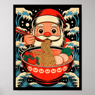ラーメンを食べるサンタクロース 日本のクリスマス ポスター