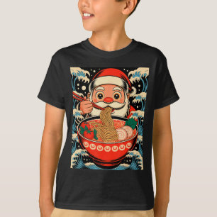 ラーメンを食べるサンタクロース 日本のクリスマス Tシャツ