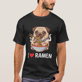 ラーメンを食べるパグの犬のアニメカワ Tシャツ