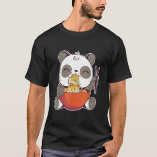 ラーメンを食べるパンダのアニメ Tシャツ