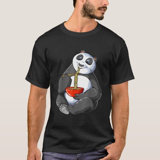 ラーメンを食べるパンダ かわいい日本のパンダ Tシャツ (正面)