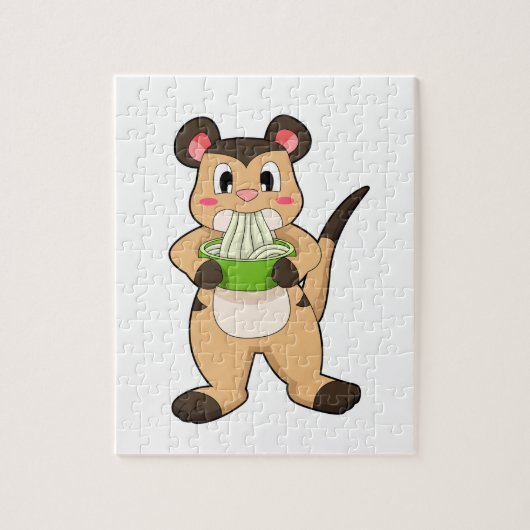 ラーメンを食べるメルカット ジグソーパズル (縦)