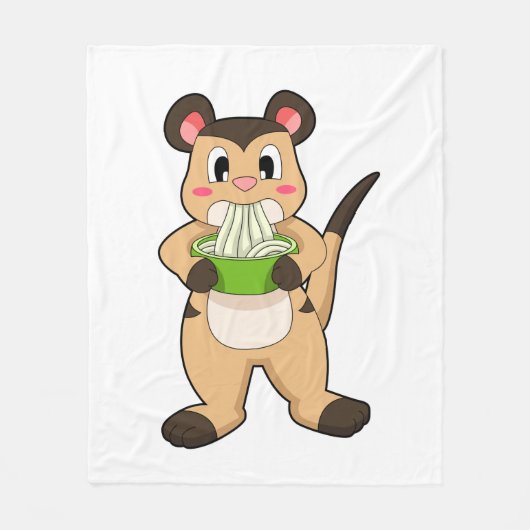 ラーメンを食べるメルカット フリースブランケット (正面)