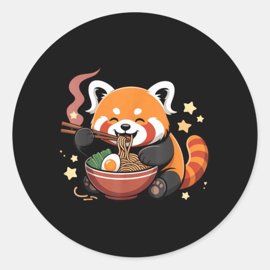 ラーメンを食べるレッサーパンダ ラウンドシール (正面)