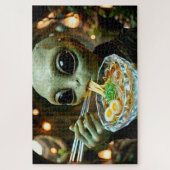 ラーメンを食べる宇宙人のモノグラム入り面白グッズ ジグソーパズル (縦)