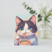 ラーメンを食べる猫のポストカード ポストカード (スタンド正面)