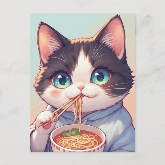 ラーメンを食べる猫のポストカード ポストカード (正面)