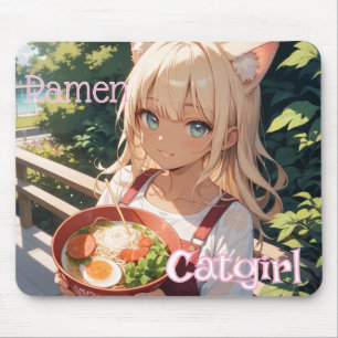 ラーメンを食べる猫耳娘 マウスパッド