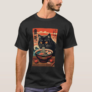 ラーメンを食べる猫、猫好き、日本風、ラーメン Tシャツ
