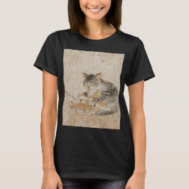 ラーメンを食べる老猫 Tシャツ