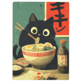 ラーメンを食べる面白い黒猫 クリップボード (裏面)