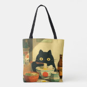 ラーメンを食べる面白い黒猫 トートバッグ (裏面)