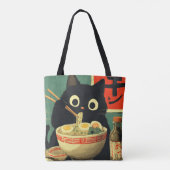 ラーメンを食べる面白い黒猫 トートバッグ (裏面)