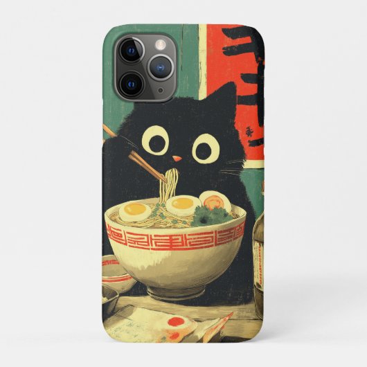 ラーメンを食べる面白い黒猫 Case-Mate iPhoneケース (裏)