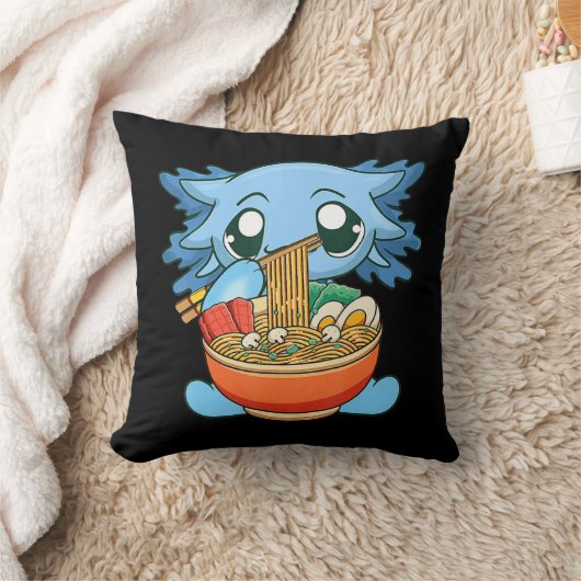 ラーメンアクソロトルかわいいアニメ日本のフードギフトガール クッション (ブランケット)
