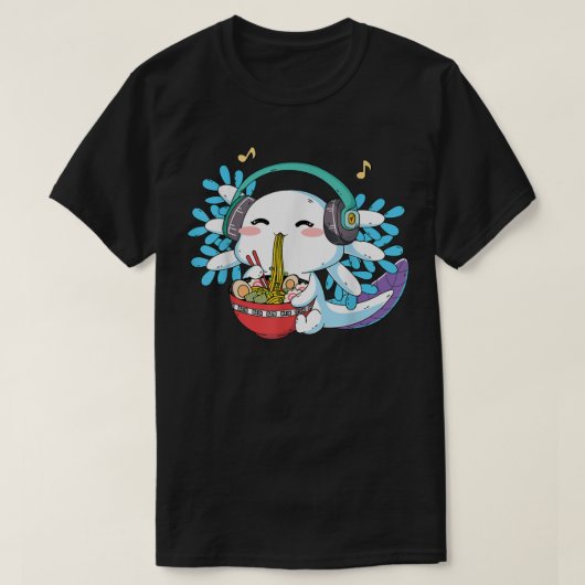 ラーメンアクソロトルかわいい日本のアニメフードガールズティー Tシャツ (デザイン正面)