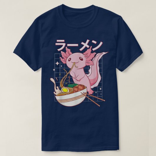 ラーメンアクソロトルかわいい日本のアニメ男性へT Tシャツ (デザイン正面)