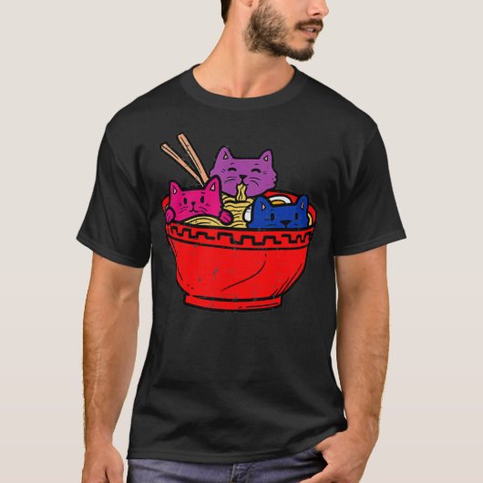 ラーメンアニメの猫食べ物LGBTQセクシャル国旗のゲイ Tシャツ (正面)