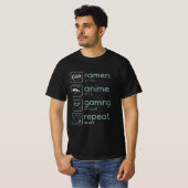 ラーメンアニメゲーム繰り返しアニメとゲームのルーチン Tシャツ (正面フル)