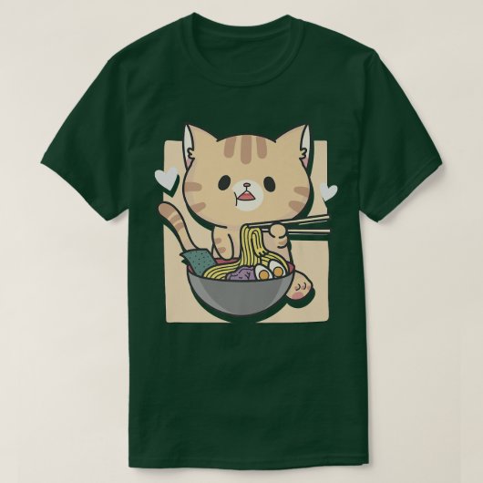 ラーメンキャットオタク美学かわいい  Tシャツ (デザイン正面)