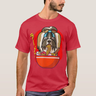 ラーメンシーズー(犬)津犬かわいい日本のラーメン麺 Tシャツ