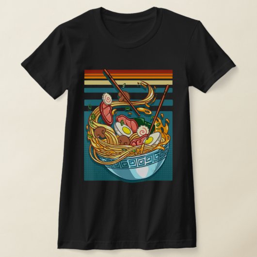 ラーメンスタイルヴィンテージ日本のアニメ食べ物ギフトガール Tシャツ (レイダウン)