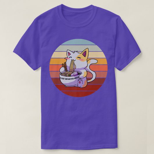 ラーメンヌードル猫子猫猫ネコ男女男 Tシャツ (デザイン正面)