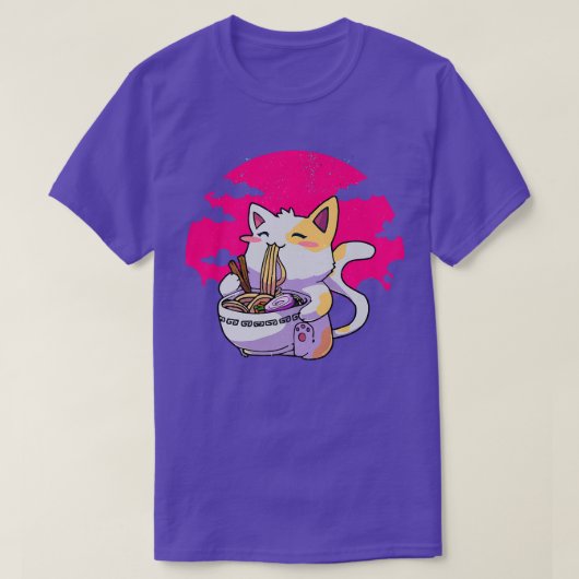 ラーメンヌードル猫子猫猫ネコ男女男 Tシャツ (デザイン正面)