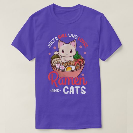 ラーメンネコねこアニメかわいいオタクガール  Tシャツ (デザイン正面)