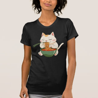 ラーメンネコ - かわいいアニメの麺類愛好家デザイン Tシャツ
