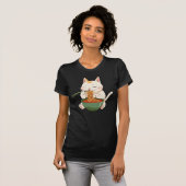 ラーメンネコ - かわいいアニメの麺類愛好家デザイン Tシャツ (正面フル)